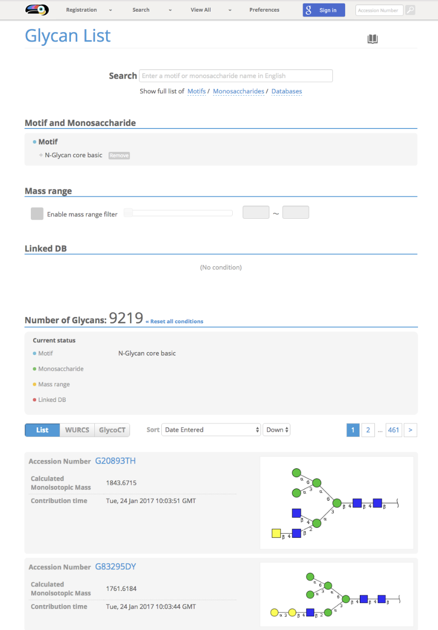 GlyTouCan Graphical Interface Results